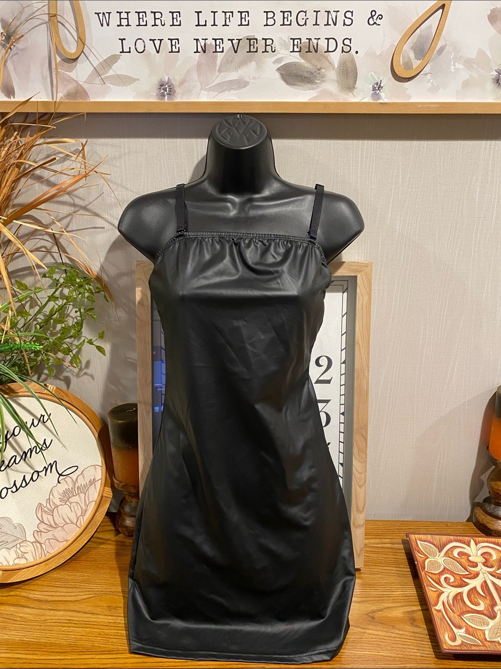 Spirit Black Faux Leather Mini Slip Dress